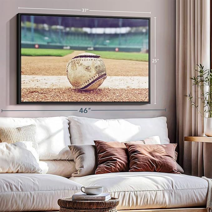 ElephantStock Baseball In Stadium Wall Art - Horizontal Framed Canvas - 1-Piece Living Room Wall Decor - Car Photography Canvas Print - Brown and Beige Decor for Wall - 37" X 25"