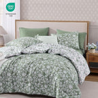 Full Comforter Set -7 Pieces Floral Grey Green Comforter Set for All Seasons, Bed in a Bag Full with Botanical Flowers Comforter, Sheets, Pillowcases & Shams