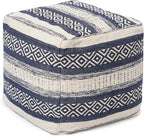 REDEARTH · Tufted Pouf Ottoman with Filler Textured Storage Cube Bean Bag Pouffe Footrest for Living Room, Bedroom, Nursery, Home Decor; 100% Cotton (17.5"X17.5"X17.5", Indigo Impressions)