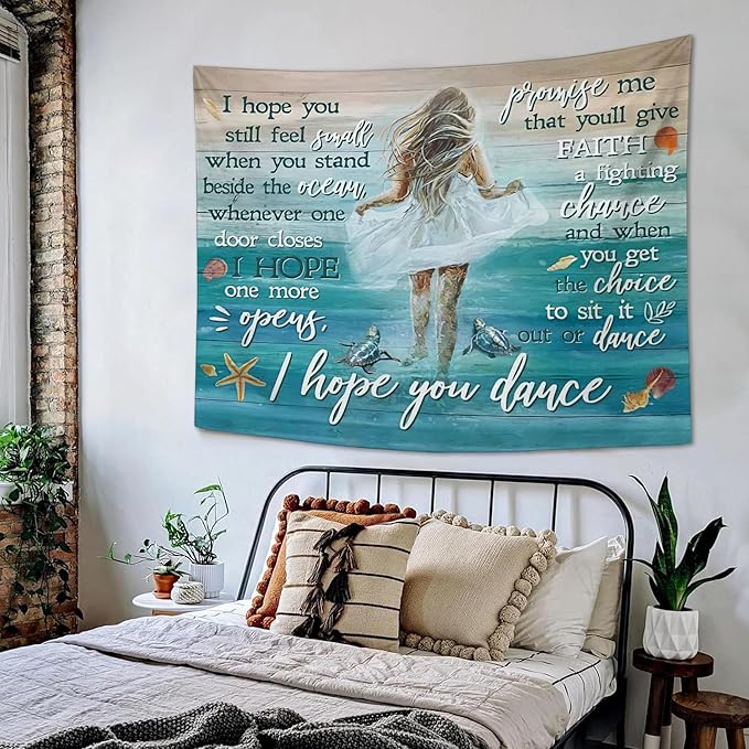 Coastal Beach Tapestry I Hope You Dance Tapestry Wall Hanging for Bedroom Sea Turtle Tapestries Aesthetic Wall Decor for Home Dorm Living Room 40"x60"