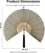 Fan Wall Decor, Japanese Giant Fan, Large Bamboo Fan Wall Art For Boho Hanging Headboard, Decorative Folding Fans For Over Bed, Asia Trending (Gray 48inch)