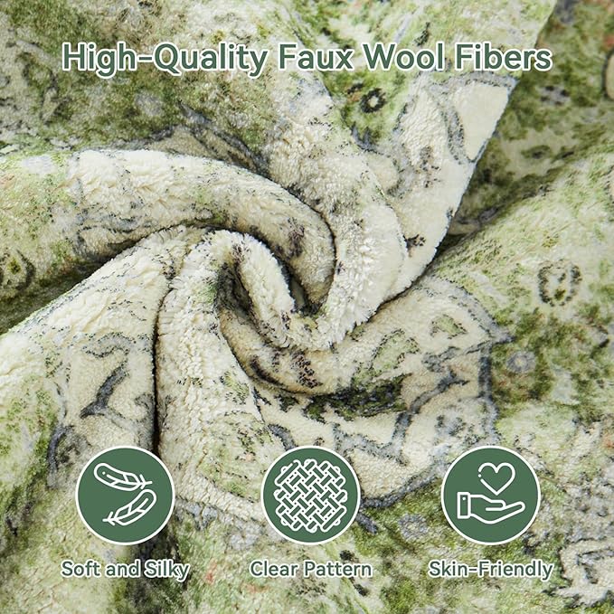 Topllen Runner Rug - 2'x5' Boho Washable Kitchen Rug, Non-Slip Soft Low Pile Rugs Indoor for Entrance Bedroom Bathroom Living Room,Vintage Throw Hallway Carpet Stain Resistance (Green, 2x5ft)