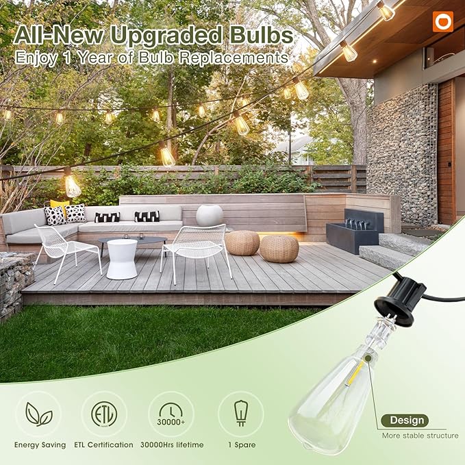 addlon 33(27+6) FT Solar String Lights Waterproof,Patio Light Solar Powered with Remote& USB Port 9+1 LED Shatterproof Bulbs 3 Lighting Modes Outdoor for Camping Backyard Garden