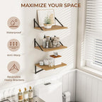 Heimlove Deep Floating Shelves for Wall, 12 Inch Deep Floating Shelves Set of 3, 16W x 12D Wood Wall Shelves, Wide Wood Shelves with Metal Bracket for Living Room, Kitchen, Office, Bedroom - Oak