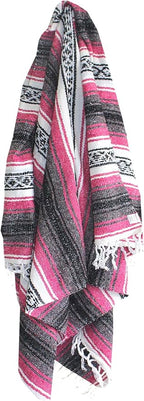 Del Mex Classic Mexican Blanket, Large Authentic Woven Falsa Throw (70"x50"), Artisan Southwest Décor for Beach, Yoga, Outdoors (Hot Pink/Fuchsia)