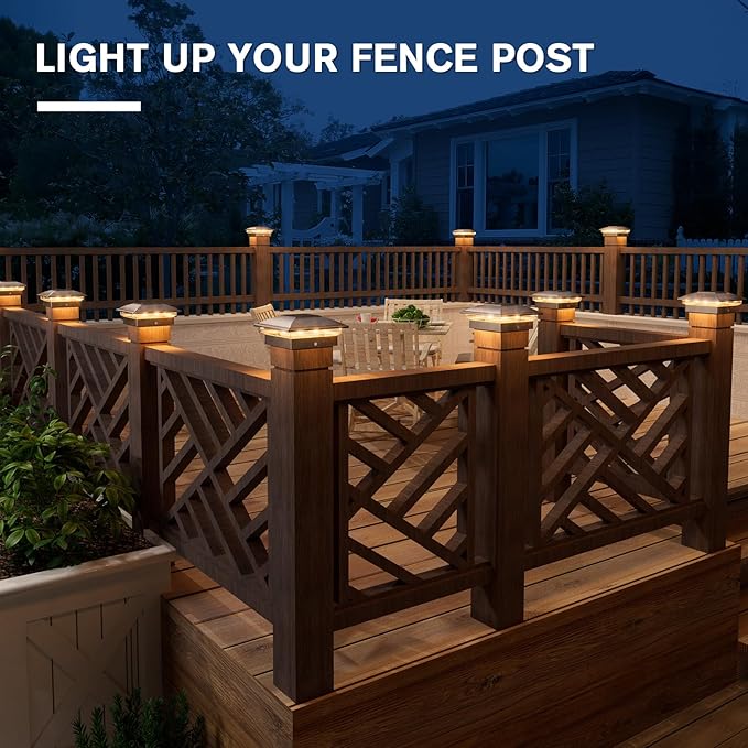 VOLISUN Solar Post Cap Light Outdoor 12pack,Solar Deck Fence - Post Lights Waterproof for 4x4 Wooden/4x4 Vinyl, with Warm White/Cool White for Garden/Patio/Porch