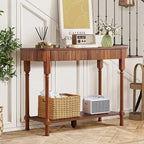 43.3” Console Table with 2 Drawers, Modern Entryway Table with Fluted Panel & Storage Shelf, Narrow Wood Behind Couch Sofa Table for Living Room, Foyer, Hallway(Walnut)