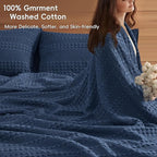PHF 100% Cotton Waffle Weave Blanket King Size, Soft Lightweight Breathable Cozy Summer Blankets for Bed, Luxury Aesthetic Woven Bedding for Home Decor, 108"x90", Bright Navy Blue