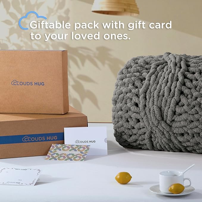 Chunky Knit Blanket Throw - 100% Hand Knitted Chunky Throw Blanket for Couch, Thick and Warm Blanket for Winter, Dark Grey, 50x60 Inches