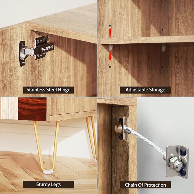 SIGNWIN Sideboard Buffet Cabinet, Kitchen Storage Cabinet with 2 Doors, Mid-Century 3D Polygon Collage Geometry, Cupboard Console Table for Dining Room - 35" L x 18" W x 29" H