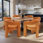 Orange Sherpa Dining Chairs Set of 4, Modern Barrel Dining Room Chairs Upholstered Faux Fur Accent Chair with Arms and Round Back for Living Room Kitchen Armchair No Assembly Needed