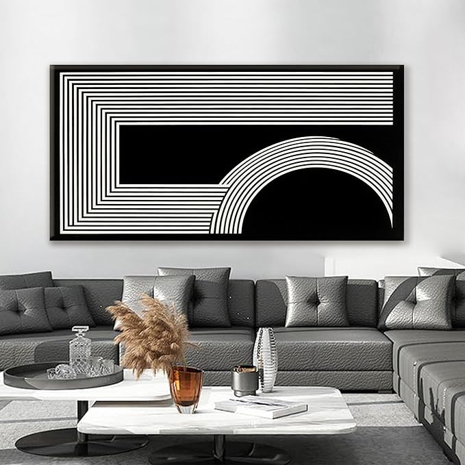 Large Abstract Wall Art Black And White Wall Art Geometric Line Wall Print Painting Artwork Canvas Art Wall Decor Simple Picture Artwork For Living Room Bedroom Office Home Wall Decor 29"X 58"