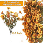 16 Bundles Artificial Fall Flowers UV Resistant Faux Greenery, All Weather Outdoor Autumn Decor for Thanksgiving Christmas Wedding Home Garden Fireplace Party Décor (Fall Orange Yellow)
