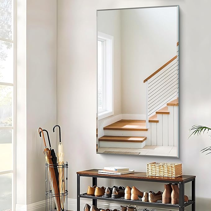 Large Beveled Mirror, 30x55 Frameless Beveled Bathroom Mirrors for Over Sink, Upgraded Shatterproof Beveled Frameless Vanity Mirror for Bathroom,Bedroom,Living Room and Entryway