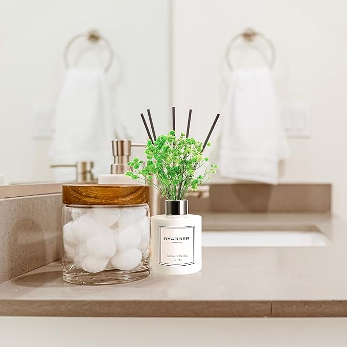 Reed Diffuser Set,5.1oz Cashmere Vanilla Scent Diffuser with Sticks Home Fragrance Reed Diffuser with Essential Oil for Bathroom Shelf Decor&Air Freshener,Home Bathroom Office Decor & Gifts