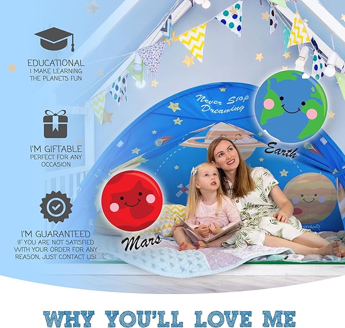 Outer Space Full Bed Tent for Kids Indoor Fort - Magical Dream Tents for Boys Pop Up Toddler Bed Canopy for Girls Bunk Bed Tent for Top Bunk - Sensory Sleep Pod for Kids Educational