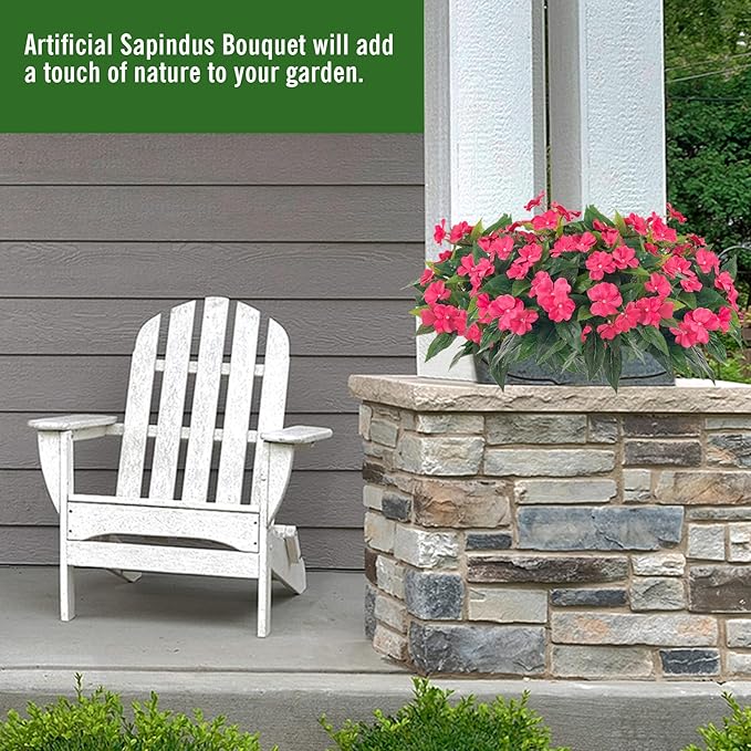 Artificial Impatiens Bouquet Flowers for Outdoors Silk Faux Flowers for Outdoor Impatiens Plants Decor Indoor Planters Kitchen Planters and Balcony Decorations 2PCS（Rose Red）