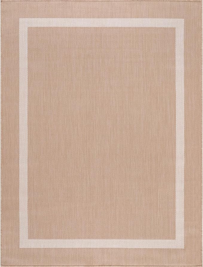Bordered Outdoor Rug 9x12 Washable Outside Carpet for Indoor Patio Porch Waterproof Easy Cleaning Non Shedding Area Rugs Beige 9 x 12