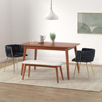 Nrizc Woven Dining Chairs Set of 4, Velvet Upholstered Dining Chairs with Gold Metal Legs, Modern Accent Chairs for Living Room, Dining Room, Kitchen (Black)