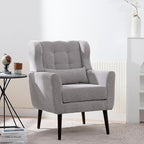 Accent Chair, Comfy Upholstered Living Room Chairs with High Tufted Backrest and Pillow, Wingback Reading Chair with Solid Wood Legs for Bedroom/Office, Chenille Fabric, Grey