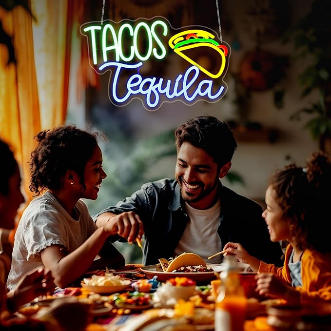 Tacos Neon Sign, Neon Signs for Wall Decor Neon LED Signs Room Neon Light Up Signs Home Decor for Business Restaurant Bedroom Club Party Bar Shop USB Operated