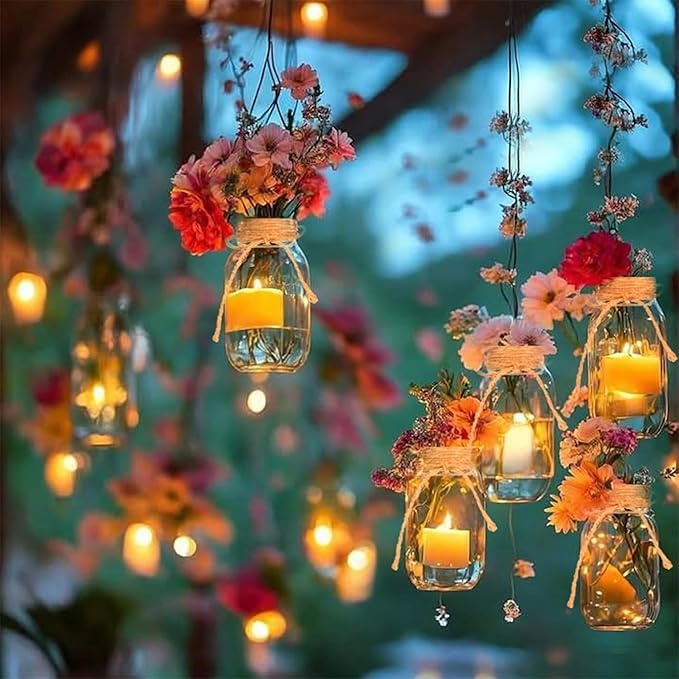 Vintage Glass Flower Vase，12 Pack Farmhouse Transparent White Glass Centerpiece Vases Mason Jars for Weddings, Parties & Home Decor Bulk (12, Transparent)