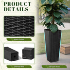 JUMMICO Set of 2 Resin Rattan Tall Planters for Outdoor Plants, Large Tapered Planters with Drainage Holes&Inner Trays, Flower Pots for Garden, Patio, Porch, Backyard (Black, 24'')