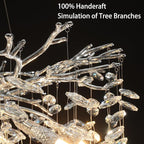 Modern Crystal Chandelier for Dining Room,Silver Tree Branch Chandeliers,Round Luxury Raindrop High Ceiling Chandelier Fixture Hanging Pendant Light Fixtures - 30 inch, 5 Year Warranty