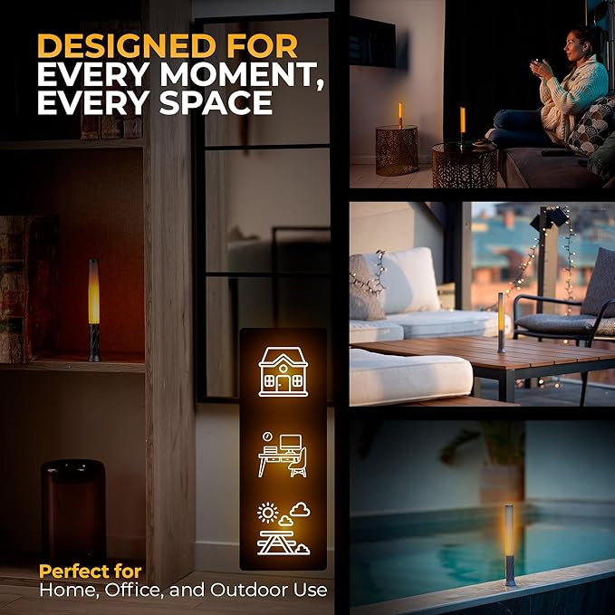 Cordless Table Lamp - Rechargeable LED Candle Light, Modern Bedside Lamp, Portable Battery Powered Desk Lamp, Rechargeable Table Lamp For Bedroom, Patio, Restaurant - Led Candles (2600mAh, Black)