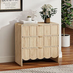 3 Drawer Dresser for Bedroom Set of 2, Modern Closet Chest of Drawers with Wave Fluted Drawer, Wood Storage Small Dresser Organizer for Nursery Bedroom Living Room Hallway Closet (Natural)