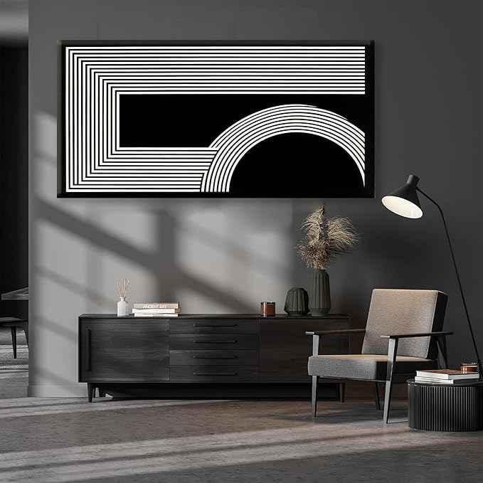 Large Abstract Wall Art Black And White Wall Art Geometric Line Wall Print Painting Artwork Canvas Art Wall Decor Simple Picture Artwork For Living Room Bedroom Office Home Wall Decor 29"X 58"