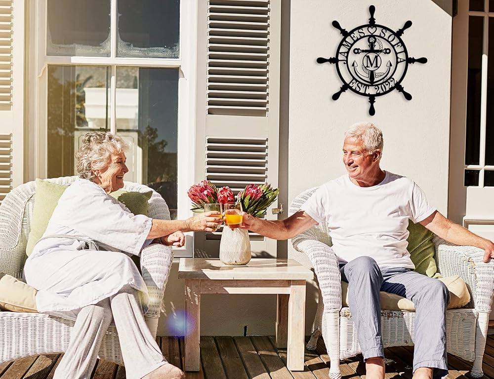 Personalized Ship Wheel Metal Sign, Customized Nautical Wall Decor, Anchor Compass Metal Sign, Family Name Sign, Monogram Wall Decor, Last Name Signs for Home, Housewarming Gift