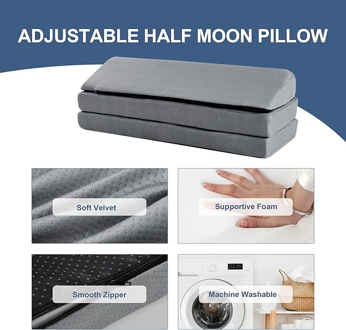 HOMBYS 3-in-1 Adjustable Height Wedge Pillow, 7" Height Leg Knee Pillow for Side Sleepers & Aligns Spine, Supportive Bolster Pillow for Pregnancy Relieves Pressure Hip Leg Elevation, 26", Light Grey