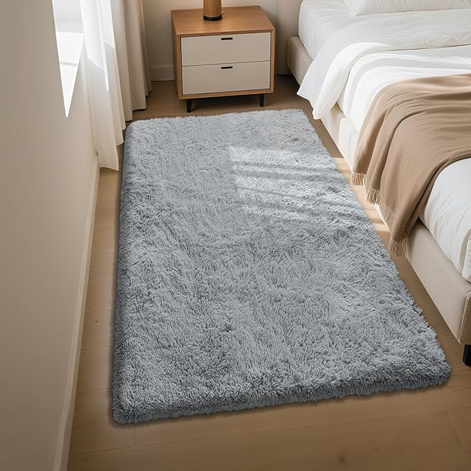 Fluffy Rug Shaggy Area Rug, Grey 3x5 Area Rugs for Bedroom, Small Bedside Rug, Soft Fluffy Shaggy Entryway Throw Rugs for Living Room Bedroom Kids Room Home Decor