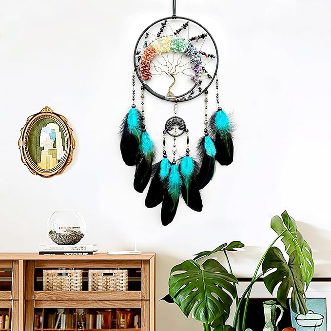 7 Chakras Dream Catchers, Tree of Life Dream Catchers Wall Decor, Rainbow Healing Crystal Stone Dreamcatcher for Bedroom Home Decor, Adults Boys Girls Festival Blessing Gift (7 Color Tree of Life)