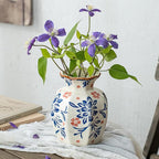 Small Blue and White Ceramic Vase, 6 Inch Vintage Chinoiserie Flower Vase Decorative Antique Vases for Home Decor, Rustic Porcelain Vase Farmhouse Shelf Table Centerpieces Decor