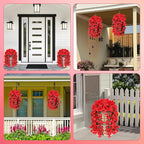Artificial Bougainvillea Flowers for Outdoor Plant,2 pcs Faux Hanging Flowers Bougainvillea for Outside Decoration,Fake Silk UV Resistant Vines for Front Door Porch(Red)