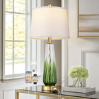 Glass Table Lamps for Living Room, Modern Bedside Lamps with USB A+C Ports, 3-Way Dimmable Touch Control Nightstand Lamp with White Linen Shade, 27.5" Large Lamps for Bedrooms Decor, Green, 1 Pack