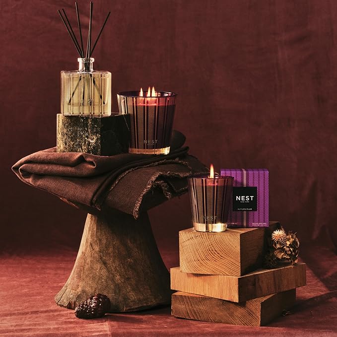 NEST New York Scented 3-Wick Candle, Autumn Plum - 21.2 oz - Up to 100-Hour Burn Time - Reusable Glass Vessel