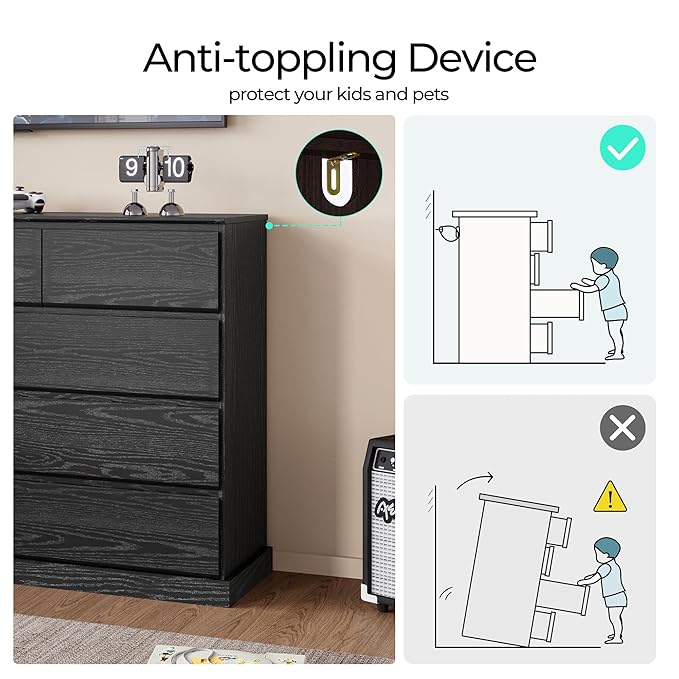 LINSY HOME 9 Drawer Dresser for Bedroom, 53" Wide Chest of Deep Drawers, Modern Farmhouse Wood Dressers with Storage, Large Drawer Organizer for Bedroom, Living Room, Handless Design, Black