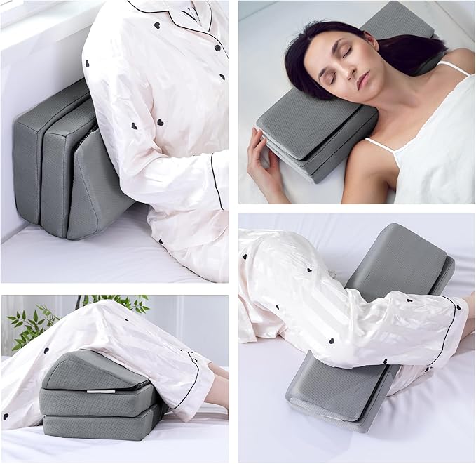 HOMBYS 3-in-1 Adjustable Height Wedge Pillow, 7" Height Leg Knee Pillow for Side Sleepers & Aligns Spine, Supportive Bolster Pillow for Pregnancy Relieves Pressure Hip Leg Elevation, 26", Light Grey
