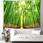 Delur Forest Pathway Tapestry Sunset Tropical Rainforest Nature Tree Tapestry Wall Hanging Sunrise Scenic Natural Green Landscape Headboard for Bedroom Living Room Home Decor (51.2" x 59.1")