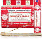 Satya Dragon Blood Incense Sticks, Satya Bng (Bangalore) Insenses 15gmx12 Pack with Raajsee Incense Holder Bundle, Satya Nag Champa Natural Incense