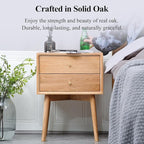 Night Stand, Midcentury Modern Solid Wood Nightstand with Drawer, Durable Sturdy Tall Bedside Tables with High Stool Leg, 17.72 W x 13.78 D x 23.63 H Inches (Natural)