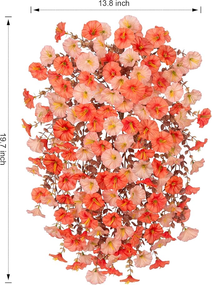 Ivydale Artificial Faux Mums Fall Flowers for Outdoor Outside Decoration, 2 PCS Fake Hanging Flowers Silk Morning Glory Plants with Eucalyptus for Home Garden Decor (Fall Orange+Light Orange)
