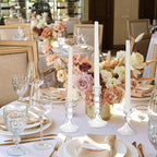 Mumufy 24 Pack Glass Taper Candle Holders Clear Candlestick Holder Fit 0.8 Inch Candles 4'' 6'' 8'' Tall Crystal Decorative Candlestick Stand Centerpiece for Table Wedding Dining Party (Glossy)