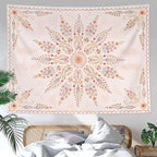 Fowocu Boho Floral Mandala Tapestry for Bedroom Aesthetic Pink Bohemian Flower Wall Tapestry Watercolor Hippie Indian Large Tapestries Wall Hanging for Living Room Dorm Decor 80 x 60 Inch
