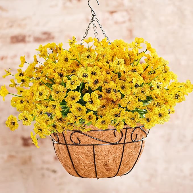 Uieke 72 Bundles Artificial Flowers for Outdoors UV Resistant No Fade Yellow Fake Flowers for Outside Home Garden Porch Window Box Home Spring Summer Décor (Yellow)
