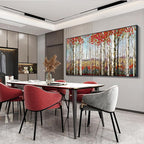 Mofutinpo Large Framed Wall Decor canvas Red Leaves White Birch Tree Wall Art For Living Room bedroom rustic kitchen Modern painting Artwork 29x58 Large Size Black Framed