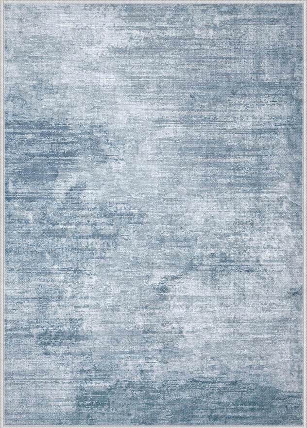 Area Rugs 8x10 Living Room: Washable Rug Modern Abstract Large Rugs Soft Non Slip Neutral Rug Stain Resistant Indoor Carpet for Bedroom Kitchen Dining Room Table Nursery Home Office Rugs(Blue,8'x10')